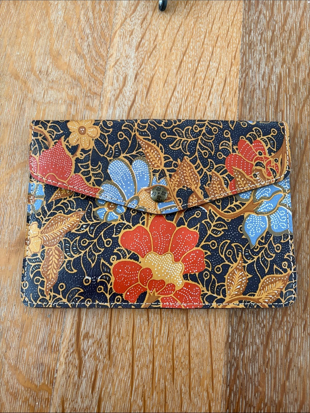 Patricia Nash Floral Pattern Envelope Clutch - Red, Blue, Gold on Black